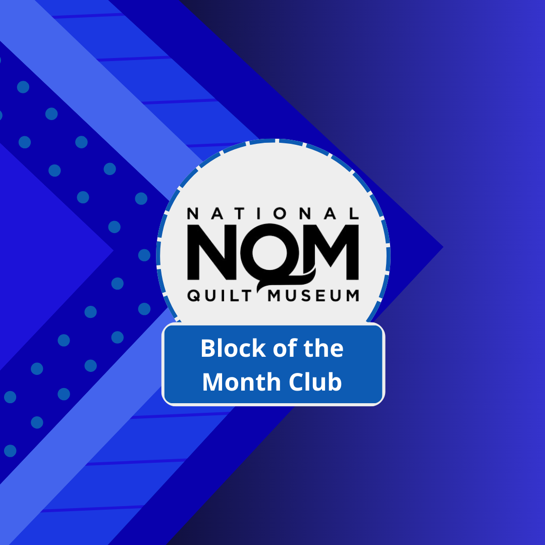 Logo for Block of the Month Club on blue background.